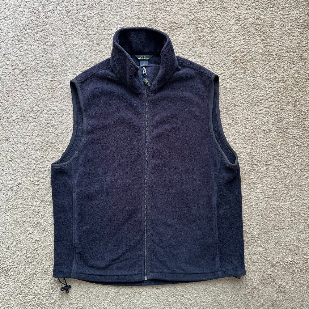 Woolrich Vest Mens Large Full Zip Mock Neck Black Fleece Sleeveless QIZ Pockets